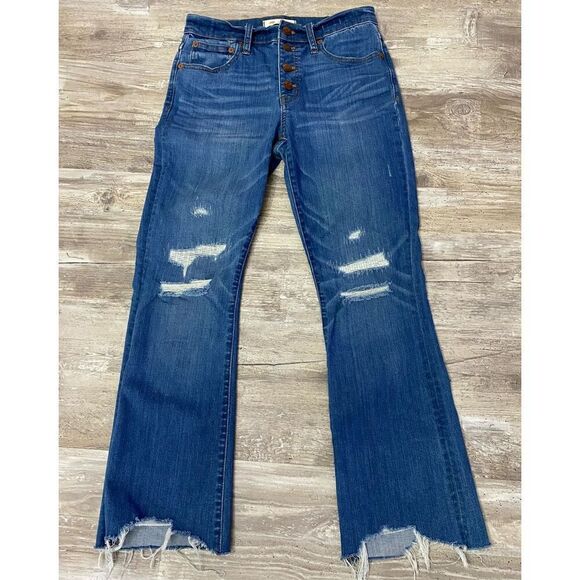 Madewell Cali Demi Boot Buttonfly Distressed Jeans Sz 26 - Picture 1 of 6